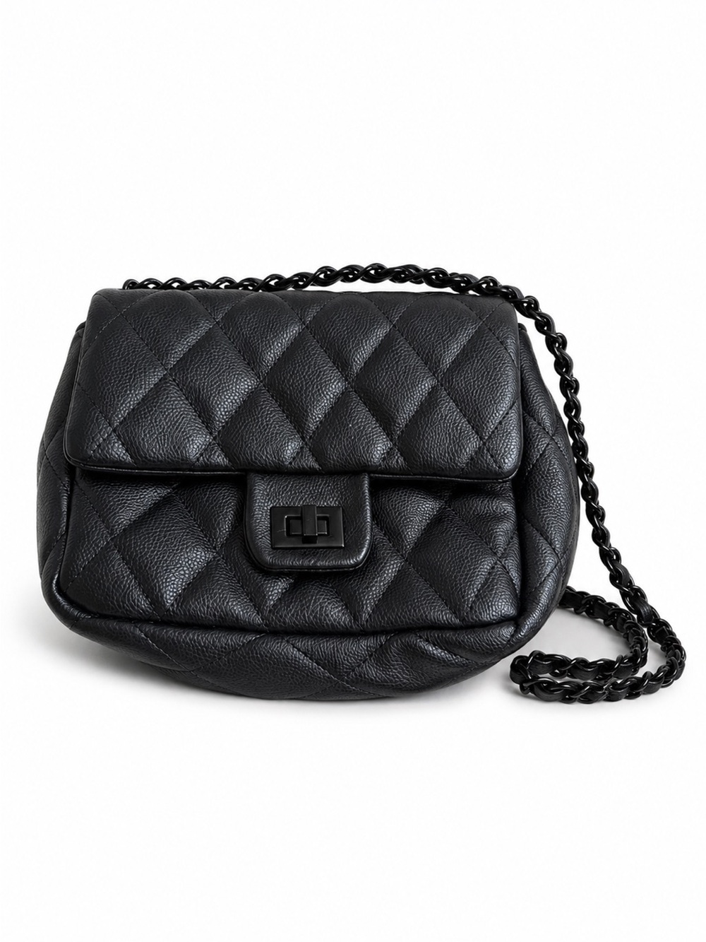 Quilted Black Leather Crossbody Bag with Chain Strap